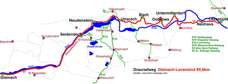 Drauradweg Glainach-Lavamünd Region Osttirol-Oberkärnten